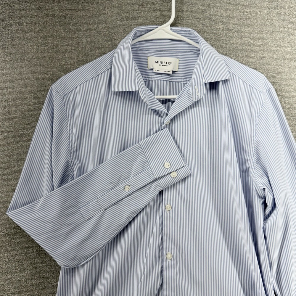 Ministry of Supply Slim Dress Shirt Men Size Small Blue Striped Long Sleeve
